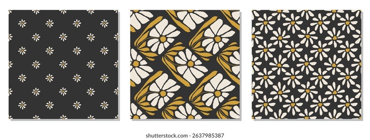 Set of trendy minimalist seamless botanical pattern with abstract creative hand drawn composition