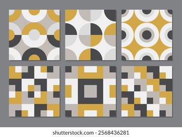 Set of trendy minimalist seamless pattern with abstract geometric composition