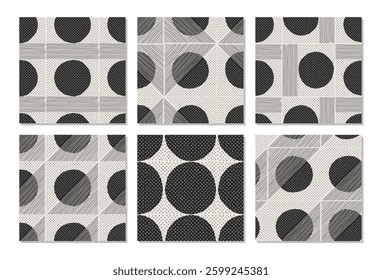 Set of trendy minimalist seamless pattern with abstract creative artistic hand drawn composition