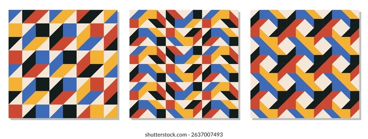 Set of trendy minimalist seamless pattern with abstract creative geometric composition