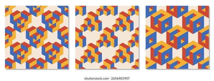 Set of trendy minimalist seamless pattern with abstract creative geometric composition