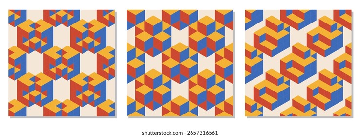 Set of trendy minimalist seamless pattern with abstract creative geometric composition