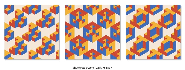 Set of trendy minimalist seamless pattern with abstract creative geometric composition
