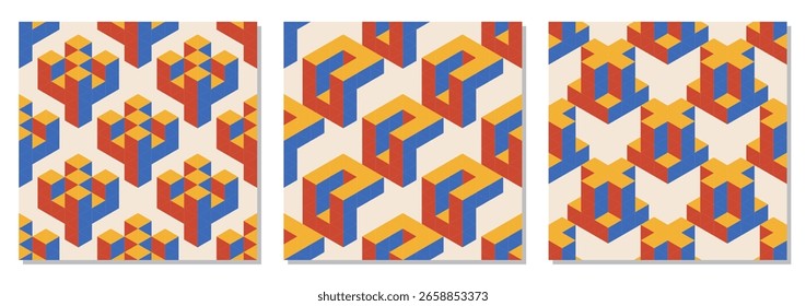 Set of trendy minimalist seamless pattern with abstract creative geometric composition