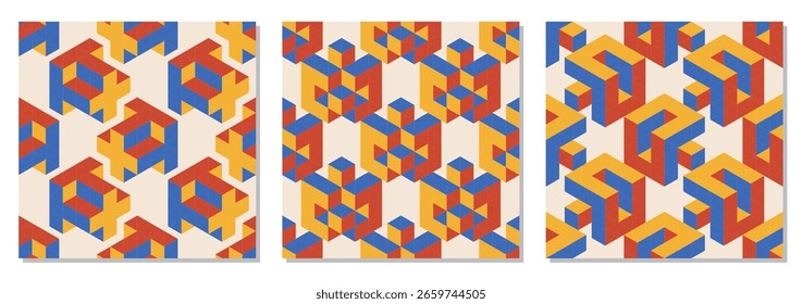 Set of trendy minimalist seamless pattern with abstract creative geometric composition