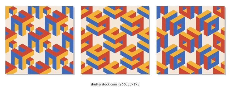 Set von trendigen minimalistischen nahtlosen Muster mit abstrakter kreativer geometrischer Komposition