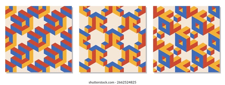 Set of trendy minimalist seamless pattern with abstract creative geometric composition