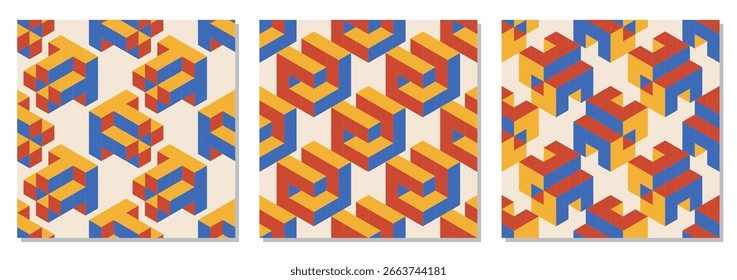 Set of trendy minimalist seamless pattern with abstract creative geometric composition