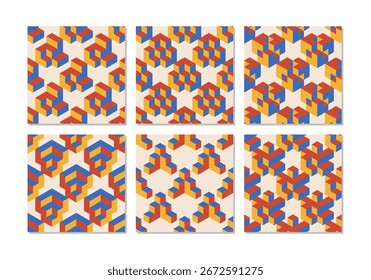 Set of trendy minimalist seamless pattern with abstract creative geometric composition