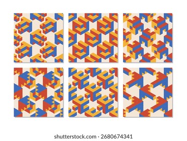 Set von trendigen minimalistischen nahtlosen Muster mit abstrakter kreativer geometrischer Komposition