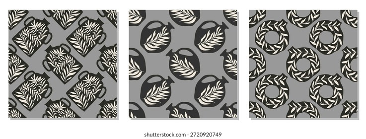 Conjunto de moda minimalista padrão sem emenda com arte abstrata mão desenhada composição