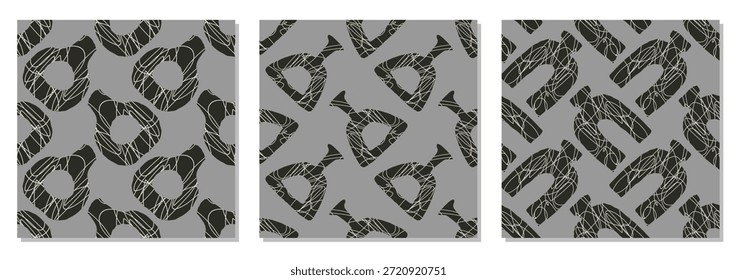Set of trendy minimalist seamless pattern with abstract creative line art hand drawn composition