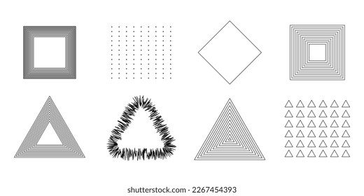 Un conjunto de íconos y formas minimalistas lineales de moda para textiles, ropa, cubiertas. Elementos universales de estilo lineal. Formas de futurismo retro. ilustraciones vectoriales para patrones o diseño.