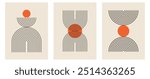 Set of trendy modern abstract geometric bauhaus vector posters with circle, square line shape. Minimalistic print for wall art decoration, postcard or brochure cover design in retro style art.