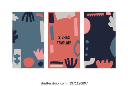 Set of trendy modern abstract stories templates. Cut out style texture. Trendy design poster, cover, card design.