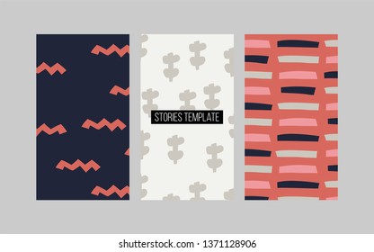 Set of trendy modern abstract stories templates. Cut out style texture. Trendy design poster, cover, card design.