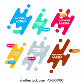 Set of trendy modern badges with button for sale and discount.