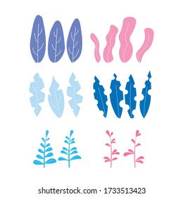 Set of Trendy natural tropical vegetation, exotic leaves or jungle foliage. Modern botanical vector illustration for advertisement.