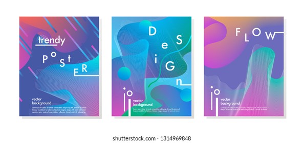 Set of trendy neon posters with flowing liquid shapes and geometric elements.Dynamic 3D fluid shapes.Bright abstract layouts perfect for prints,flyers,banners,covers,parties,social media and more.