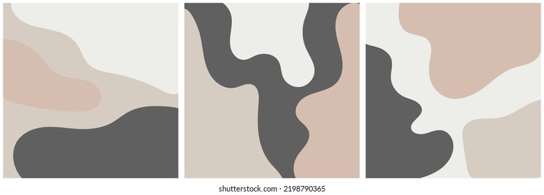 Set trendy nude abstract backgrounds with organic elements and dynamic shapes. Aesthetic abstract contemporary social media post creative. Square poster collection beige and earthy tones natural color