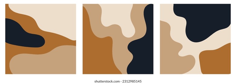 Set trendy nude abstract backgrounds with organic elements and dynamic shapes. Aesthetic abstract contemporary social media post creative. Square poster collection beige and earthy tones natural color