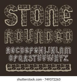 Set of trendy old vector capital English alphabet letters isolated. Bold rounded type font, script from a to z can be used for logo creation. Created using masonry texture.