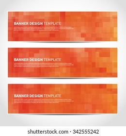 Set of trendy orange vector banners template or website headers with abstract geometric background. Vector design illustration EPS10
