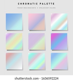 Set of trendy pastel swatches, retro nostalgic holographic gradient collection for web design and art.