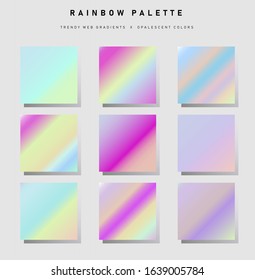Set of trendy pastel swatches, retro nostalgic holographic gradient collection for web design and art.
