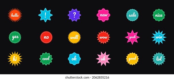 Set of Trendy Patches with Phrases. Vector Logo Elements. Cool Comic Shapes.