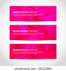 Set of trendy pink vector banners template or website headers with abstract geometric bokeh background. Vector design illustration EPS10