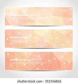 Set of trendy pink vector banners template or website headers with abstract geometric triangular background. Vector design illustration EPS10