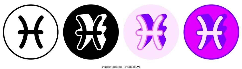 set trendy Pisces zodiac symbol. Astrology horoscope sign pictogram design vector illustration