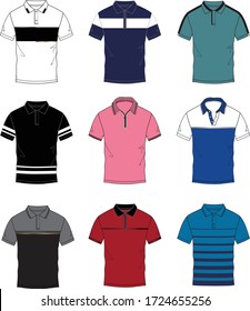 Set of trendy polo shirt men.Vector design collection. 