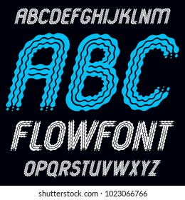 Set of trendy pop vector capital English alphabet letters, abc isolated. Rounded bold italic retro type font, script from a to z can be used for logo creation. Made using flow, wavy lines.
