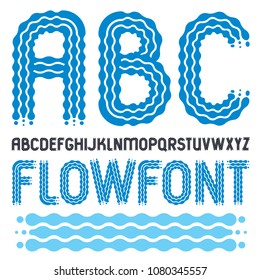 Set of trendy pop vector capital English alphabet letters, abc isolated. Rounded bold retro 70s font, typescript for use in logo design. Made using flow, wavy lines.