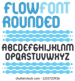 Set of trendy pop vector capital English alphabet letters isolated. Rounded bold retro type font, script from a to z best for use in logotype design. Created using waves, flowing lines.