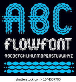 Set of trendy pop vector capital English alphabet letters, abc isolated. Rounded bold font, typescript for use as retro poster design elements. Made with flowing lines.