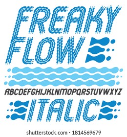 Set of trendy pop vector capital English alphabet letters isolated. Rounded bold italic font, typescript for use as retro poster design elements. Made with flowing lines.