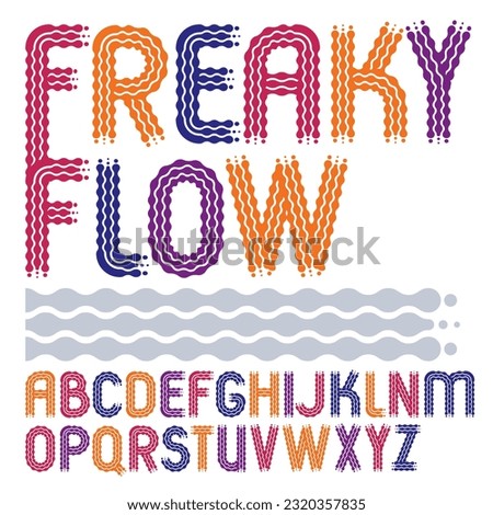 Set of trendy pop vector capital English alphabet letters isolated. Rounded bold type font, script from a to z can be used in retro poster design. Made with flowing lines.