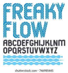 Set of trendy pop vector upper case English alphabet letters isolated. Rounded bold retro type font, script from a to z can be used for logo creation. Made using flow, wavy lines.