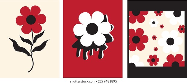 Set of trendy posters with flowers. Abstract illustration. Modern Art. Minimalism. Vector illustration.
