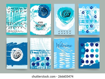 Set of Trendy Posters with hand drawn Background. Modern Hipster Style for Invitation, Business Contemporary Design. Hand Drawn Elements for Placards, Flyer. Card, for invitation or announcement