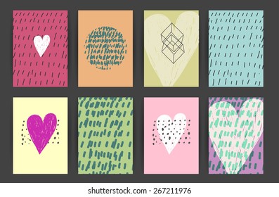 Set of Trendy Posters with hand drawn Background. Modern Hipster Style for Invitation, Business Contemporary Design. Geometric Labels for Logo Design. Hand Drawn Elements for Placards, Flyer