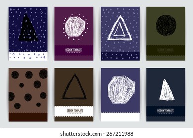 Set of Trendy Posters with hand drawn Background. Modern Hipster Style for Invitation, Business Contemporary Design. Geometric Labels for Logo Design. Hand Drawn Elements for Placards, Flyer