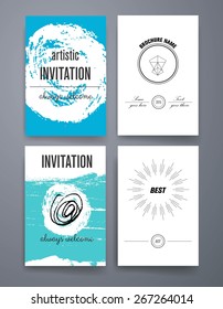 Set of Trendy Posters with hand drawn Background. Modern Hipster Style for Invitation, Business Contemporary Design. Hand Drawn Elements for Placards, Flyer. Card, for invitation or announcement