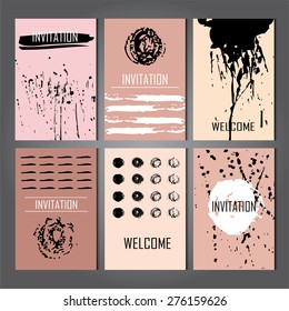 Set of Trendy Posters with hand drawn Background. Modern Hipster Style for Invitation, Business Contemporary Design. Hand Drawn Elements for Placards, Flyer