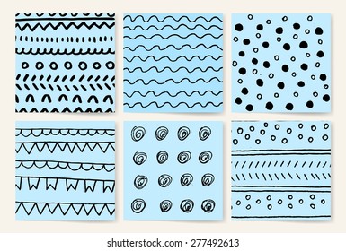 Set of Trendy Posters with hand drawn Background. Style for Invitation Design. Hand Drawn Elements for Placards, Flyer.