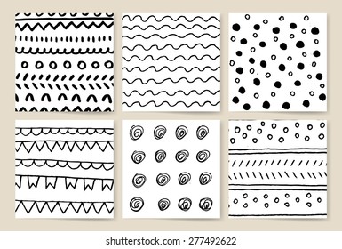 Set of Trendy Posters with hand drawn Background. Style for Invitation Design. Hand Drawn Elements for Placards, Flyer.