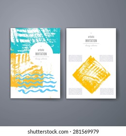 Set of Trendy Posters with hand drawn Background. Modern Hipster Style for Invitation, Business Contemporary Design. Hand Drawn Elements for Placards, Flyer. Card, for invitation or announcement